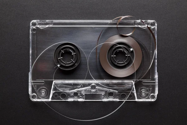 Old cassette tape on black background — Stock Photo, Image