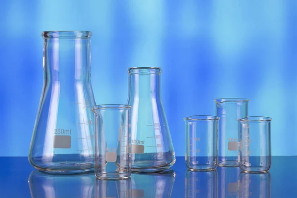 Empty Laboratory Test Tubes Symbol Medical Tests Metal Table Blue — Stock Photo, Image