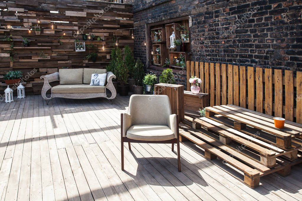 wooden terrace decorated in holiday
