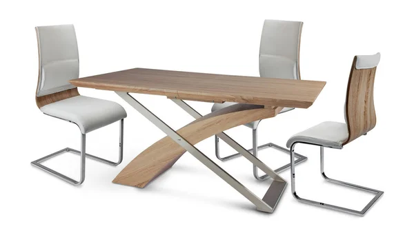 Holztisch mit drei Stühlen — Stockfoto