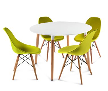 dört renk chais ile ahşap masa