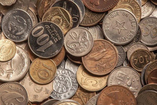 Muntenverzameling, oude en nieuwe munten over de hele wereld — Stockfoto