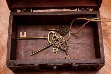Bir kutuda eski antika anahtarlar
