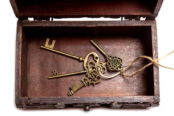 Alte Oldtimer Schlüssel Einer Schachtel — Stockfoto