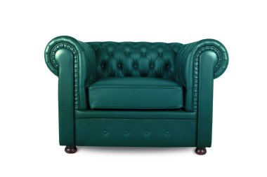 Deri Chester yeşil kanepe beyaz üzerine izole