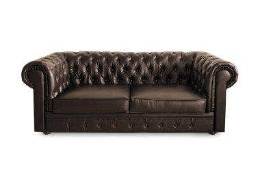 Deri Chester kahverengi kanepe beyaz üzerine izole