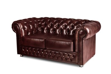 Deri Chester kahverengi kanepe beyaz üzerine izole