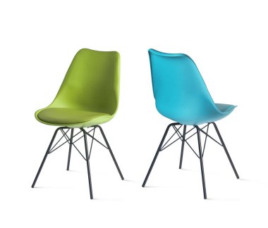 iş için mavi ve yeşil sandalyeler, iş ve rahatlama için, izole