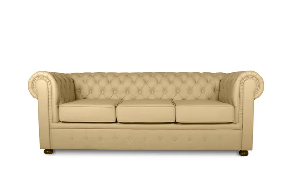 Leather Chester Beige Sofa Isolated White — Stock Photo, Image
