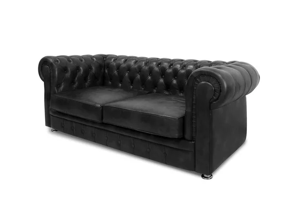 Skórzany Chester Czarny Sofa Izolowane Biały — Zdjęcie stockowe