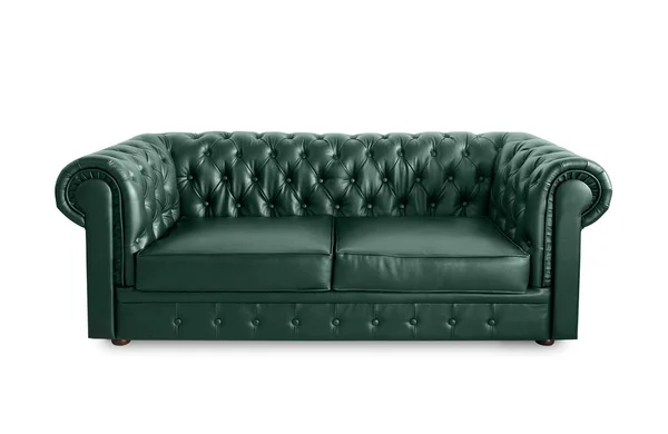 Leder Chester Grünes Sofa Isoliert Auf Weiß — Stockfoto