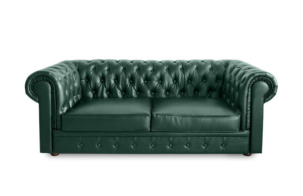 leather chester green sofa isolated on white