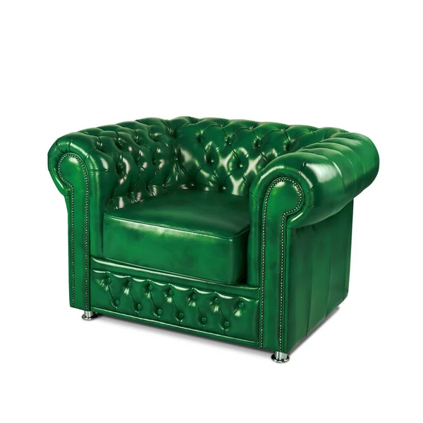 Leder Chester Grünes Sofa Isoliert Auf Weiß — Stockfoto