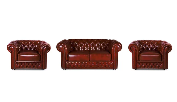 Skórzana Brązowa Sofa — Zdjęcie stockowe