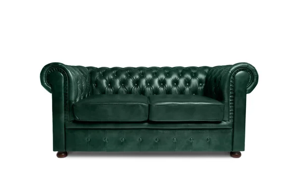 Leather Chester Green Sofa Isolated White Royalty Free Stock Images