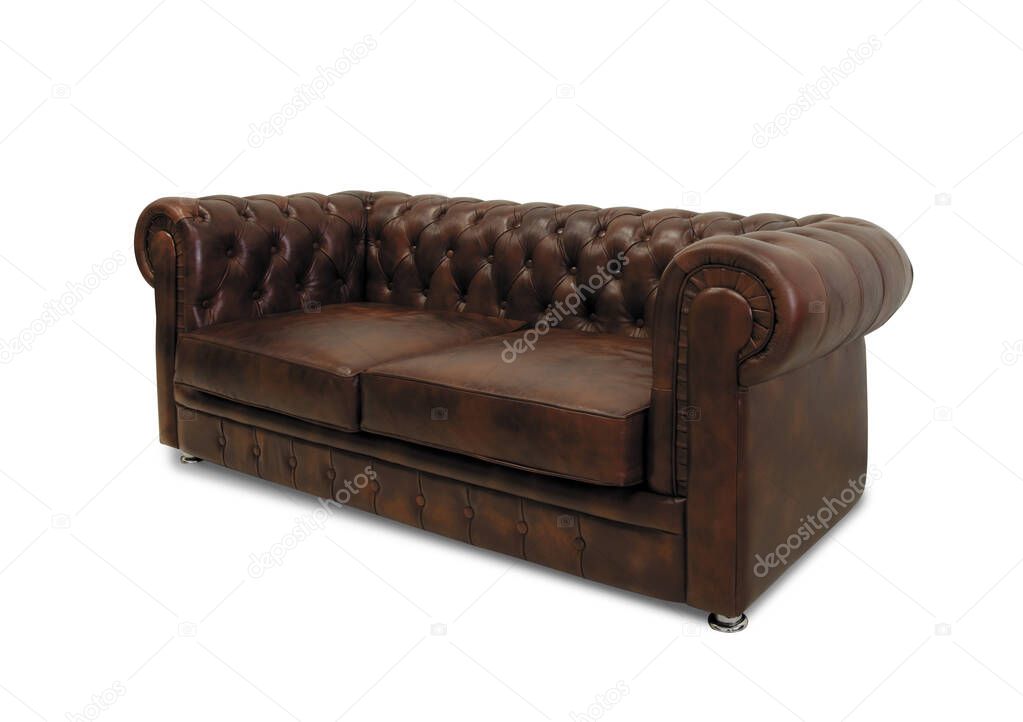 leather chester brown sofa isolated on white