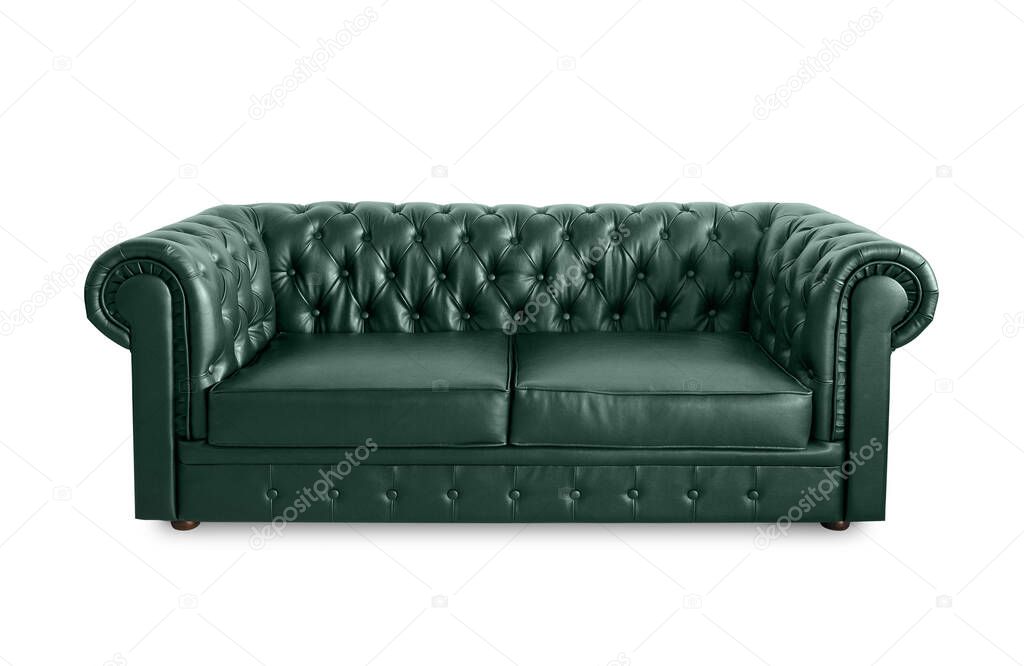 leather chester green sofa isolated on white