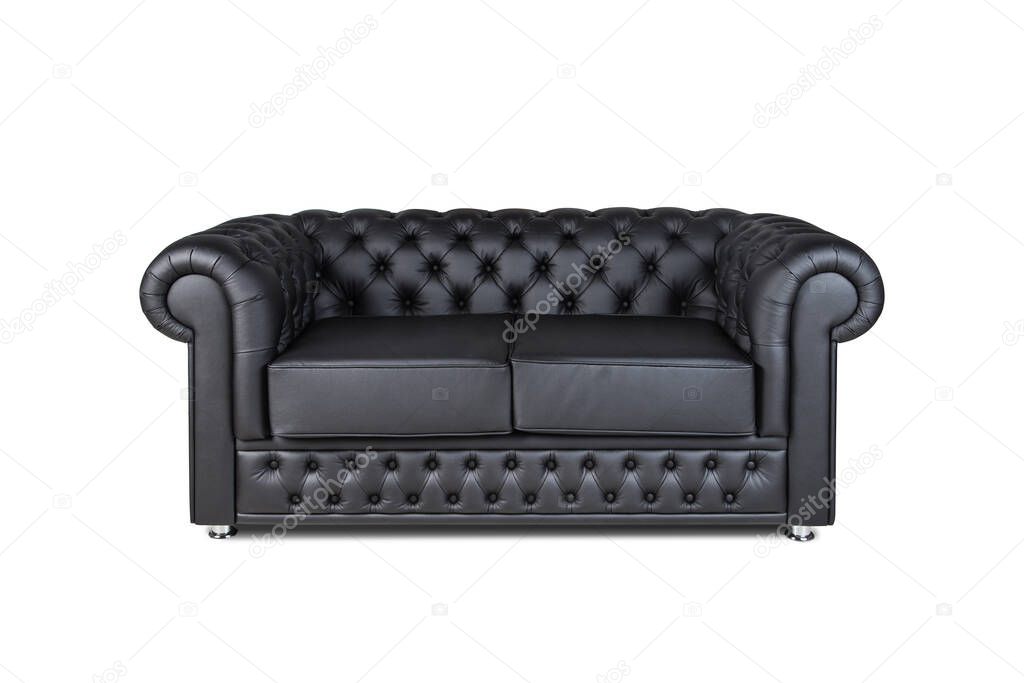leather chester black sofa isolated on white