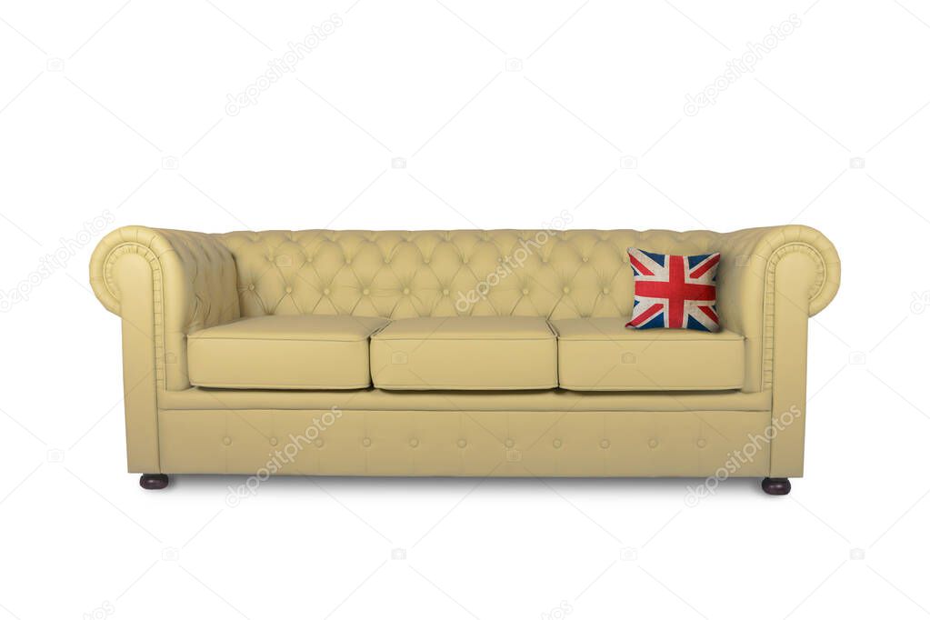 leather chester beige sofa isolated on white