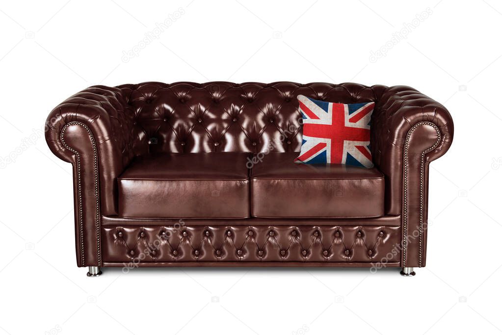 leather chester brown sofa isolated on white