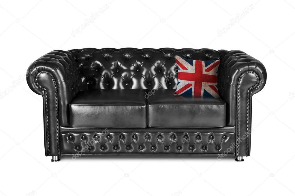 leather chester black sofa isolated on white