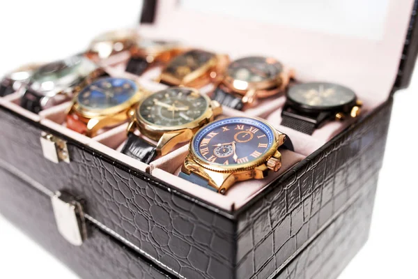Aufbewahrungsbox Mit Einer Sammlung Von Armbanduhren Für Männer — Stockfoto