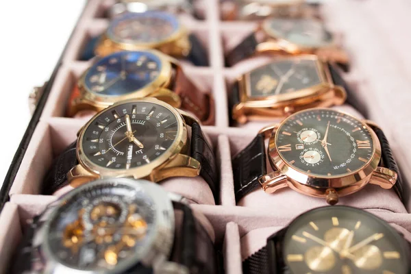 Boîte Rangement Avec Collection Montres Bracelets Hommes — Photo