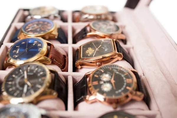 Caja Almacenamiento Con Colección Relojes Pulsera Los Hombres — Foto de Stock