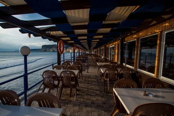 Caffè Vuoto Spiaggia Tramonto — Foto Stock