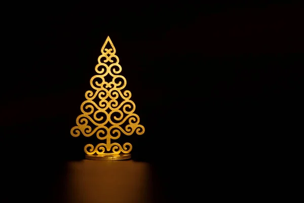 Christmas Tree Painted Gold Black Background — Stock Photo, Image