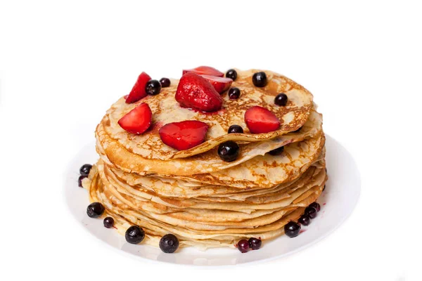 Panqueques Finos Con Corteza Crujiente Maslenitsa Panqueques Para Desayuno Carnaval — Foto de Stock