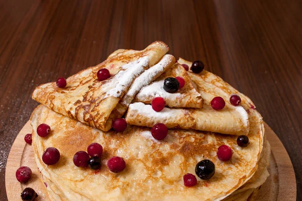 Panqueques Finos Con Corteza Crujiente Maslenitsa Panqueques Para Desayuno Carnaval — Foto de Stock