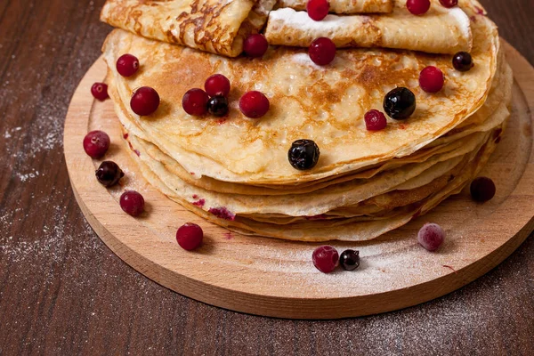 Panquecas Finas Com Crosta Crocante Maslenitsa Panquecas Para Pequeno Almoço — Fotografia de Stock