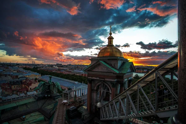 Захід Сонця Вид Собору Святого Ісаака Санкт Петербурзі Росія — стокове фото