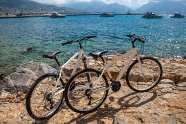 Sahilde iki bisiklet.