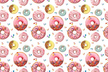 Kusursuz bir arka plan ve beyaz çörekler. Renkli desen.