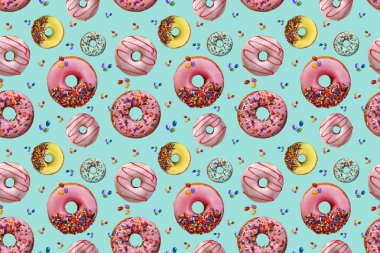 Kusursuz bir arka plan ve mavi çörekler. Renkli desen.