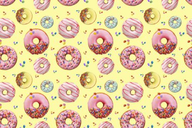 Kusursuz bir arka plan ve sarı çörekler. Renkli desen.