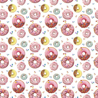 Kusursuz bir arka plan ve beyaz çörekler. Renkli desen.