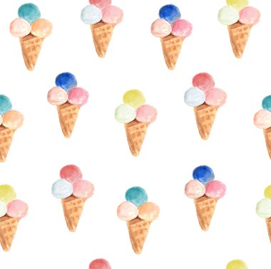 Dondurma koni desen, beyaz arka plan el çekilmiş suluboya kroki.