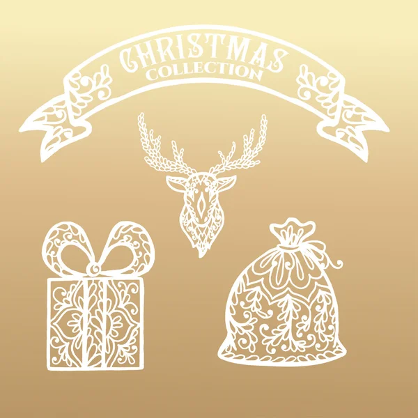 Collezioni natalizie. Icone con ornamento mandala . — Vettoriale Stock