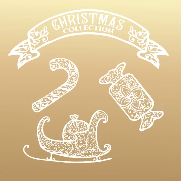 Collection de Noël. Icônes avec ornement mandala . — Image vectorielle