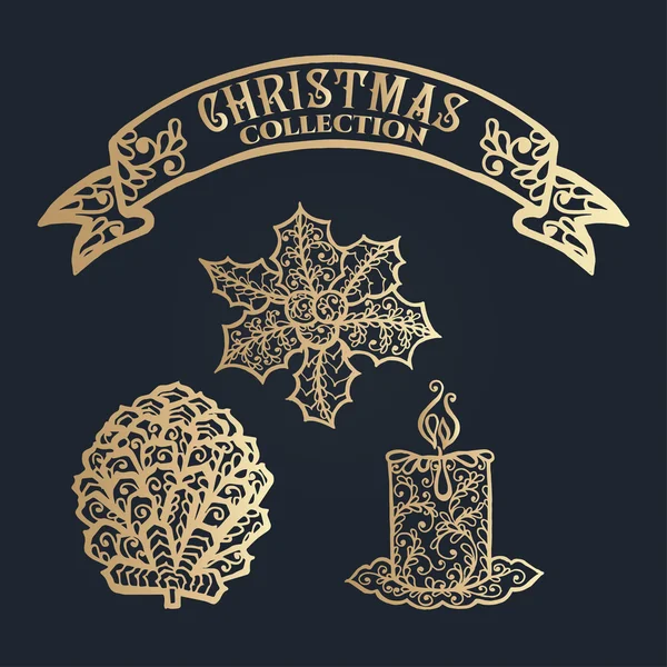 Colección de Navidad. Iconos con adorno de mandala . — Archivo Imágenes Vectoriales