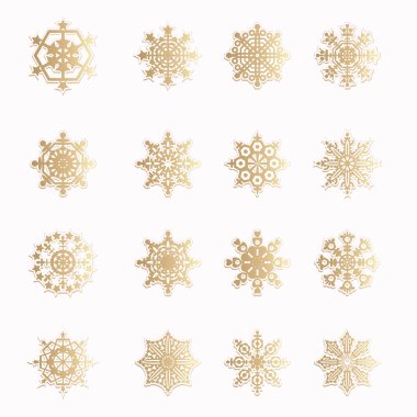 Çeşitli altın kış kar taneleri. Vektör set