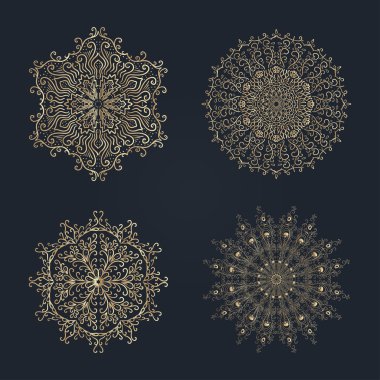 Çeşitli altın kış kar taneleri. Vektör set