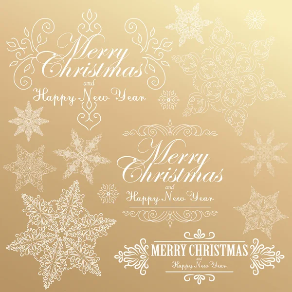 メリー クリスマスと新年あけましておめでとうございます。黄金のお祝いカード. — ストックベクタ