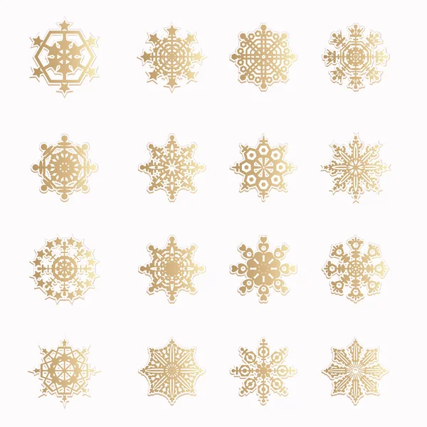 Verschillende gouden winter sneeuwvlokken. Vector set — Stockvector