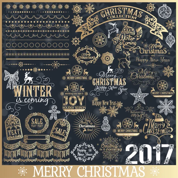 Grande conjunto de elementos de design caligráfico de Natal . — Vetor de Stock