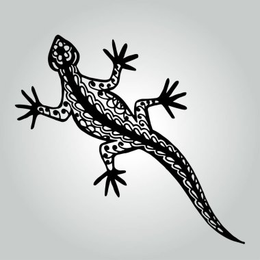 Handdrawing doodle kertenkele. Yabani hayvanlar ve bitkiler koleksiyonu.