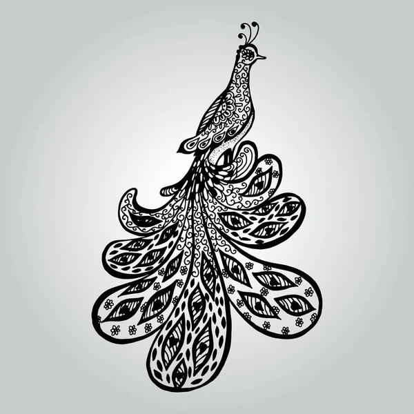 抽象的な落書き孔雀。野生生物コレクション. — ストックベクタ